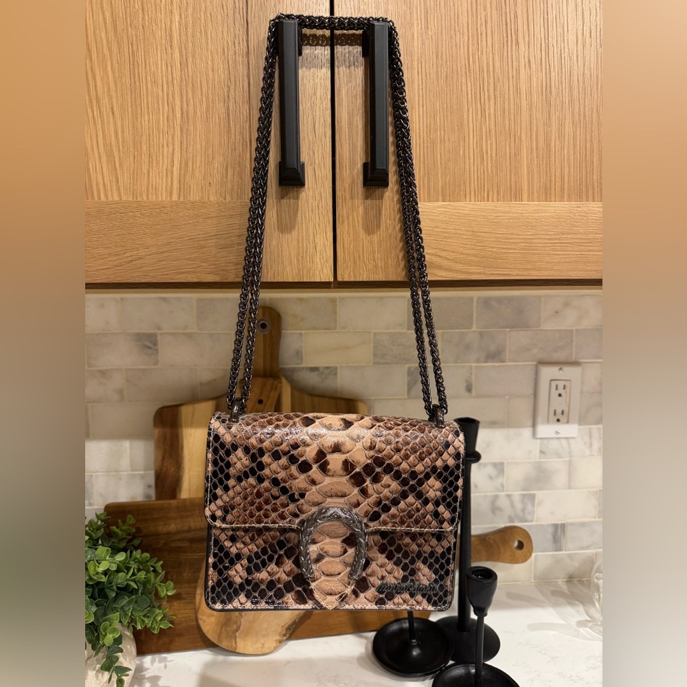 Snake Print Italian Leather Shoulder Bag